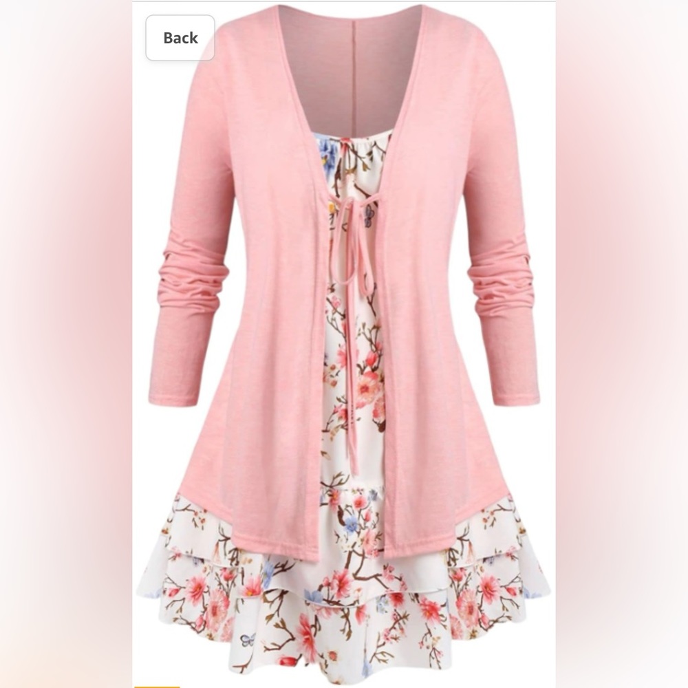 Women’s 1XL Plus Size pink/Floral Twinset dressshirt